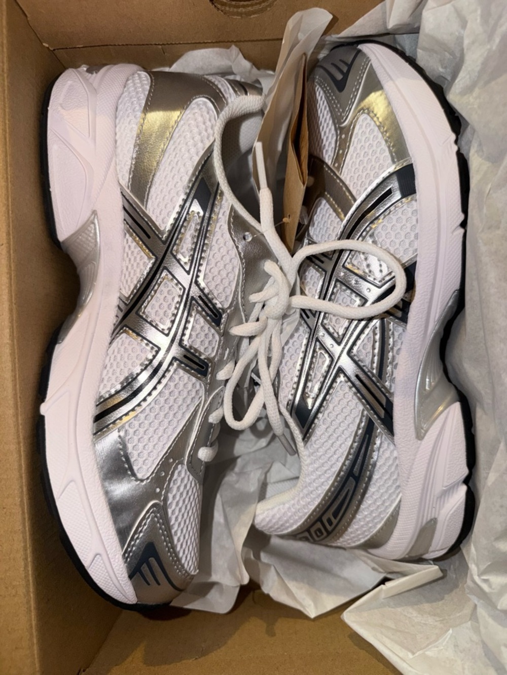 ASICS White and Silver Women's Athletic Running Shoes